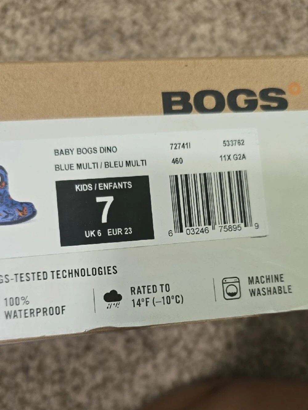 Bogs Kids Blue Dinosaur Pattern Rain Boots NWT